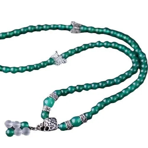 Women's green agate multi-layer bracelet with three circles of 6mm beads
