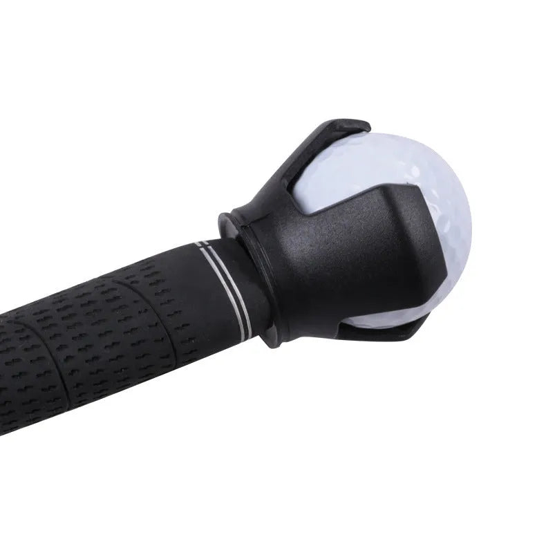 Black golf ball picker device with putter cup clip for retrieving balls from holes