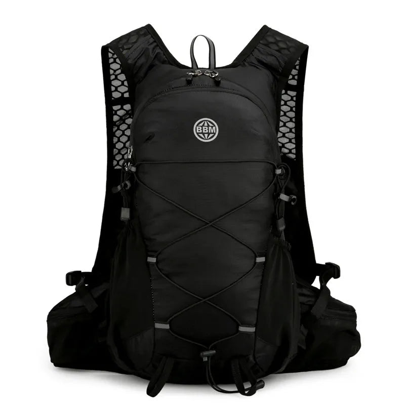 20L lightweught breathable outdoor cycling hiking backpack in black with multiple compartments and chest strap