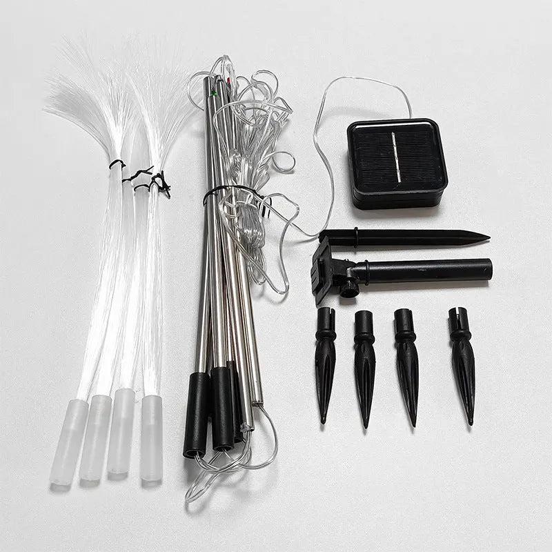 Solar fiber LED jellyfish ground light with remote control in a garden setting, IP44 outdoor decorative light
