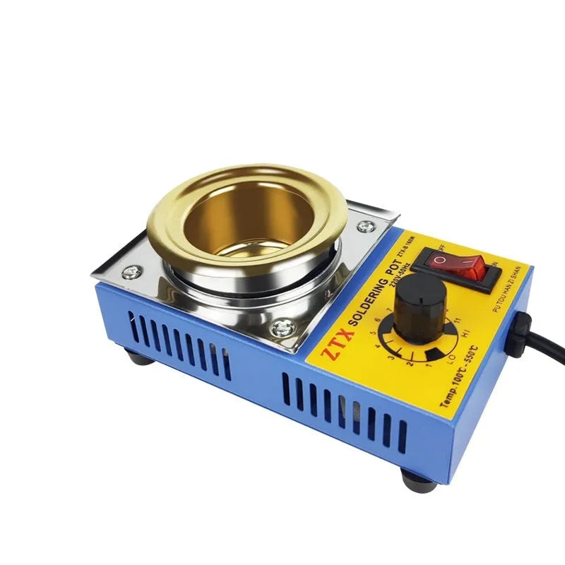 Adjustable temperature tin melting furnace on desktop with temperature control dial