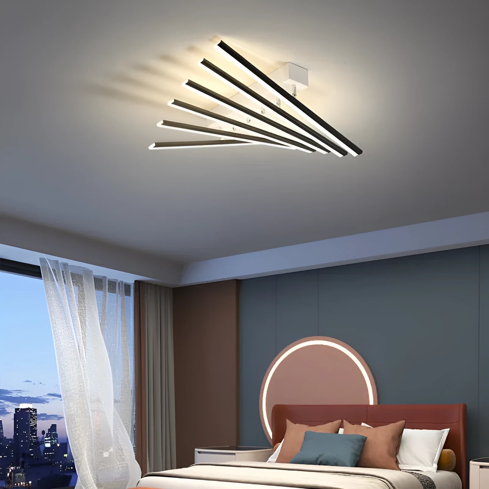 Modern ceramic ceiling light with six-head wave design in black or gold finish