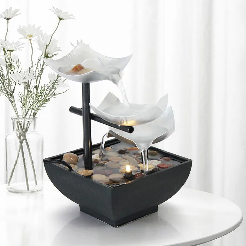 Desktop flowing water fountain ornament with alloy plastic construction and colour plating finish in JR001 colour