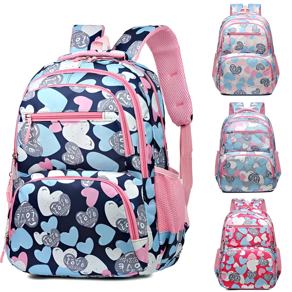 Blue student backpack with air cushion shoulder straps showing Oxford cloth material and large capacity design