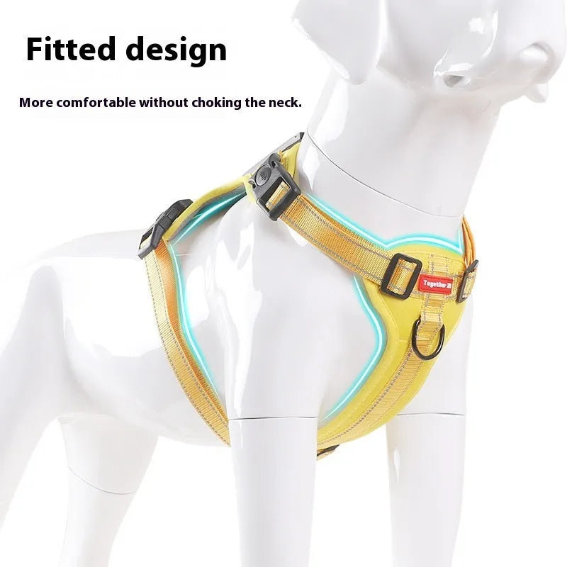 Adjustable dog harness and leash set in multiple colours with chest strap design