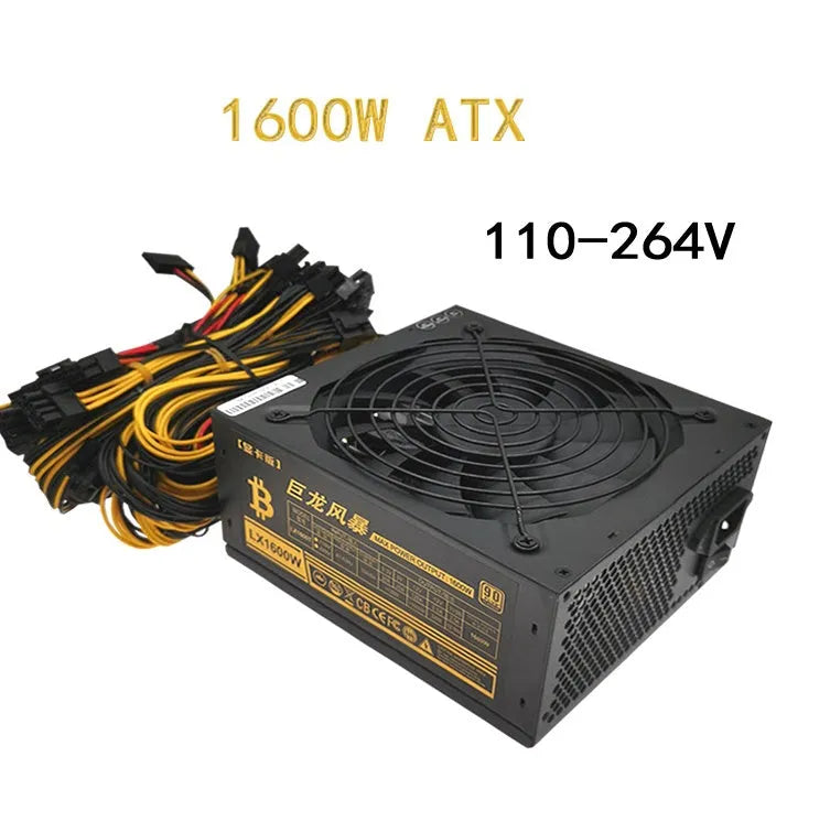 Black server power supply unit with multiple cable connectors for AMD CPU systems