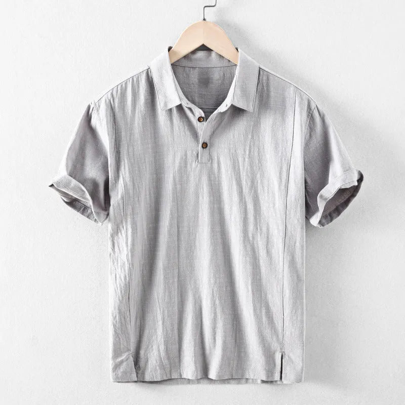 Men's loose fit cotton linen blend shirt in milky white colour showing casual summer styling