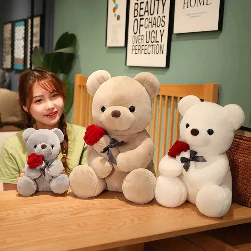 Soft plush teddy bear doll pillow in beige, brown, or grey with vivid cartoon design
