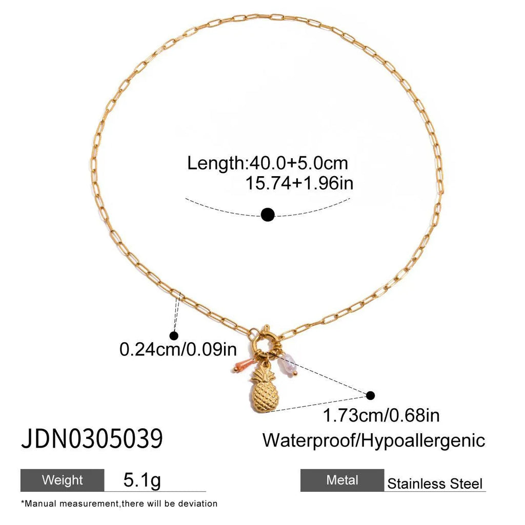 Stainless steel clavicle chain with geometric strawberry-shaped titanium steel pendant in non-fading finish