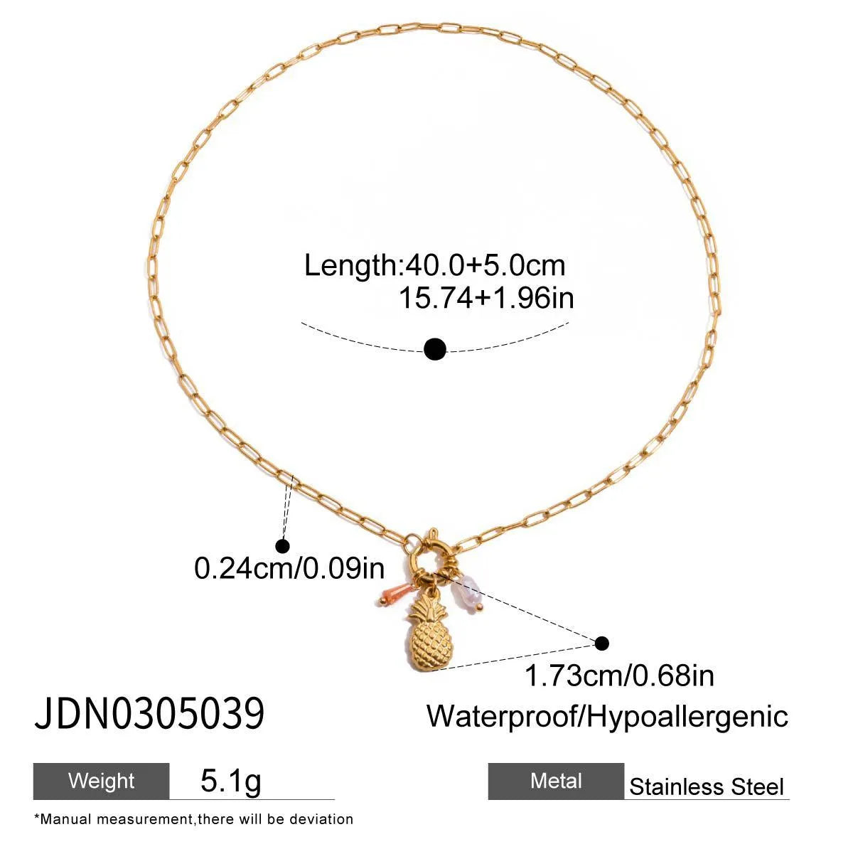 Stainless steel clavicle chain with geometric strawberry-shaped titanium steel pendant in non-fading finish