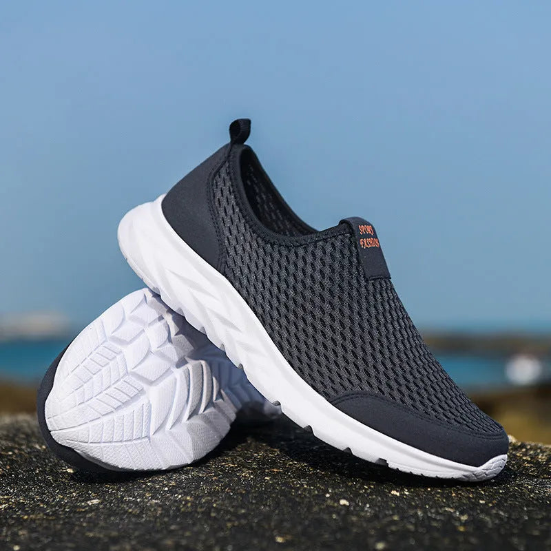 Men's casual mesh running shoes, lightweight breathable low top, soft rubber sole, TY-20036 light gray