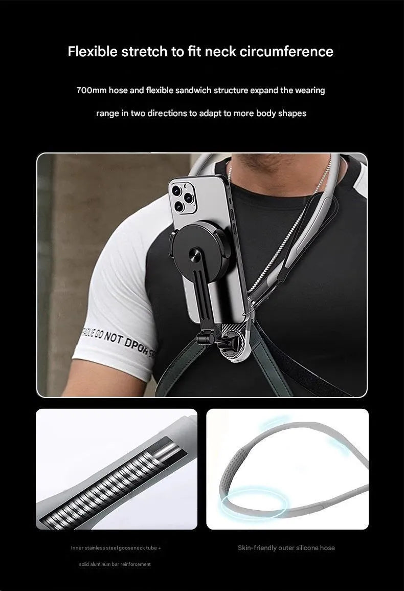 Magnetic neck strap mount with anti-shake for action camera and cell phone live streaming during cycling