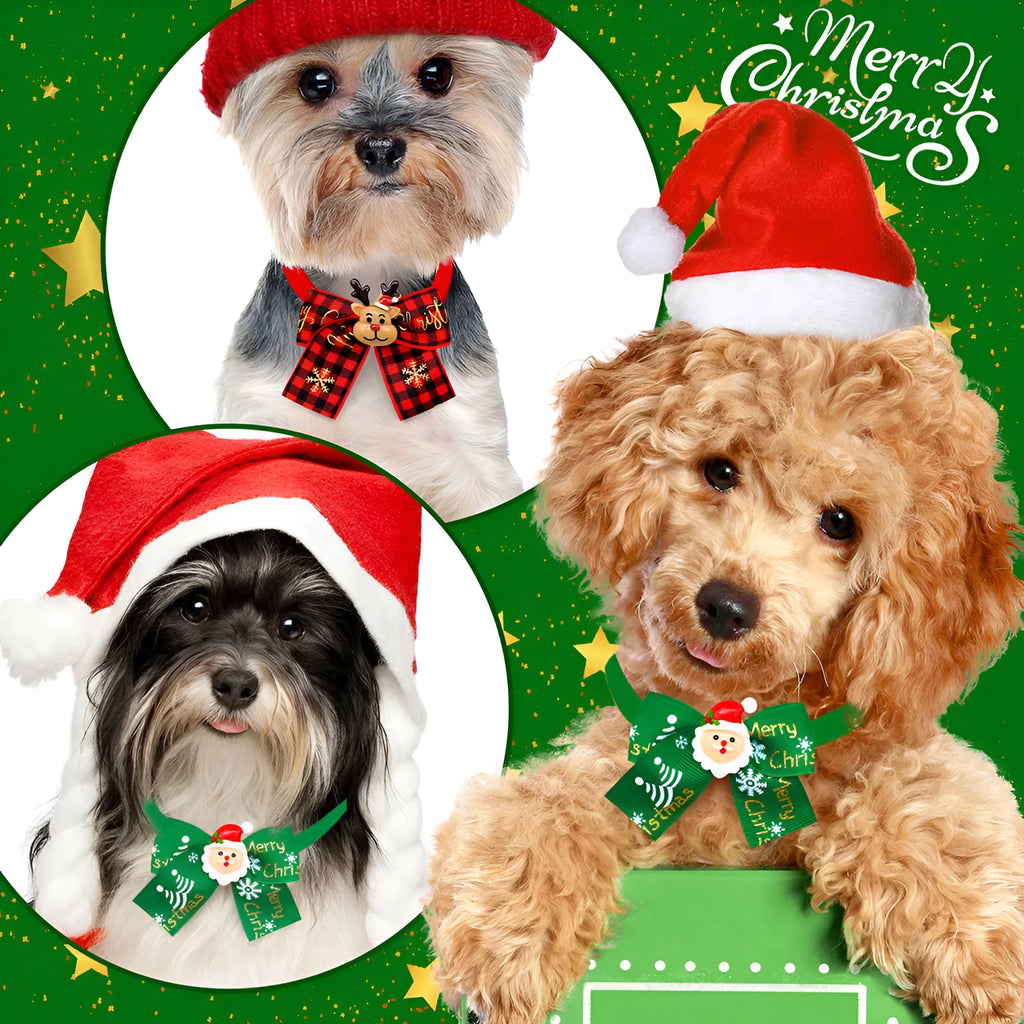 British-style polyester Christmas pet bow tie accessory in red and green on white background