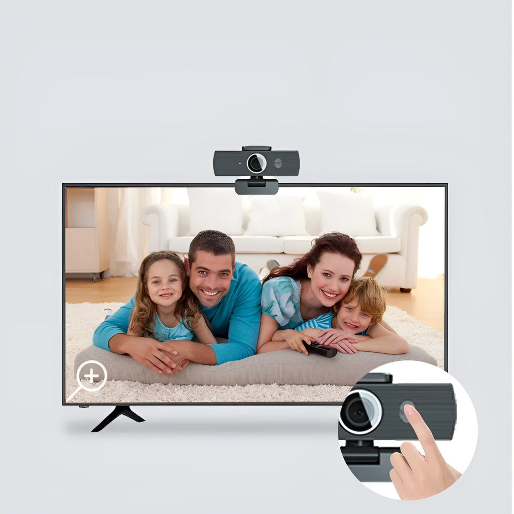 Black USB computer webcam with magnetic privacy cover for 4K video calling