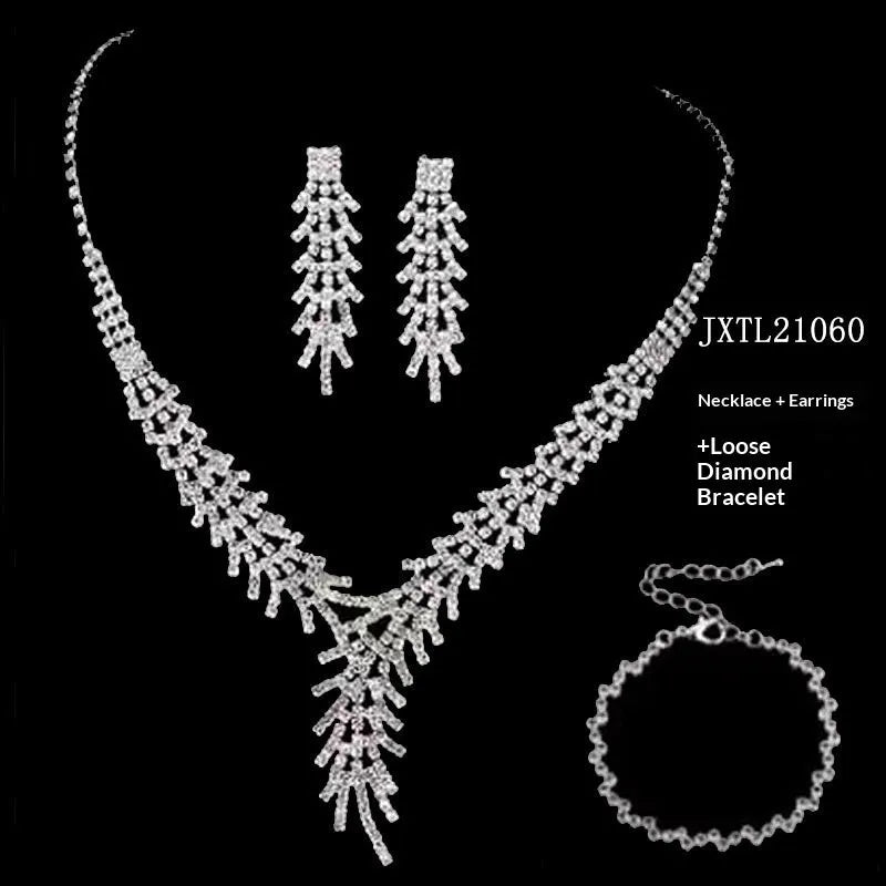 Claw chain rhinestone necklace earring bracelet set with round stones electroplated finish women European American style