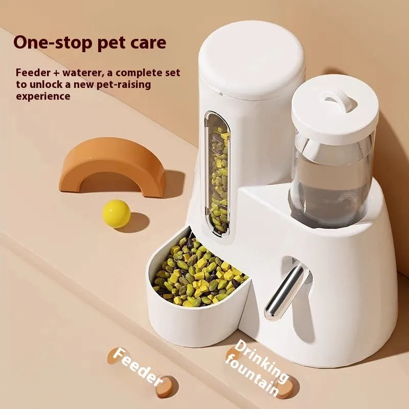 Pink automatic hamster water bottle and food basin set for cage mounting