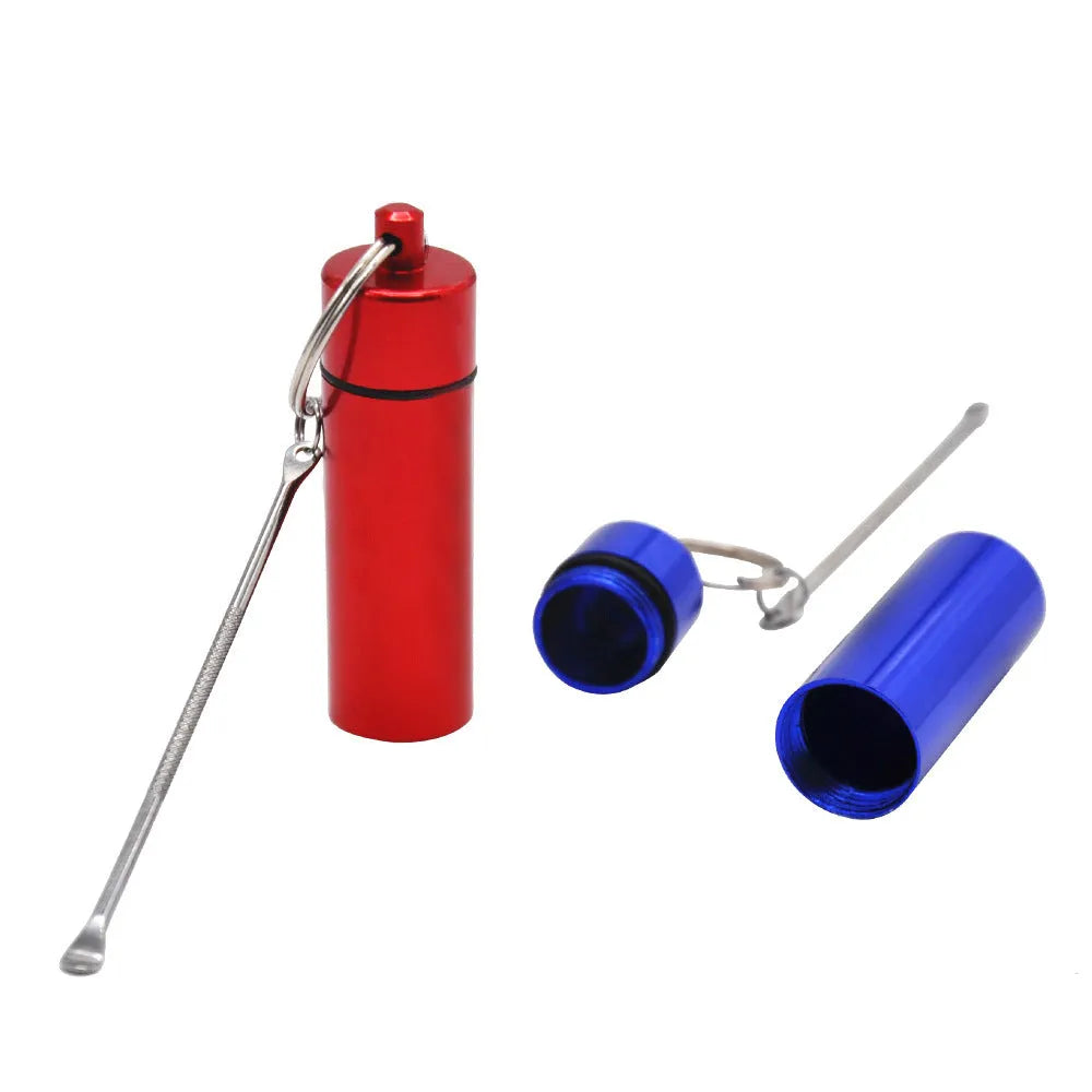Aluminum portable pill box with spoon and keychain in five colour options