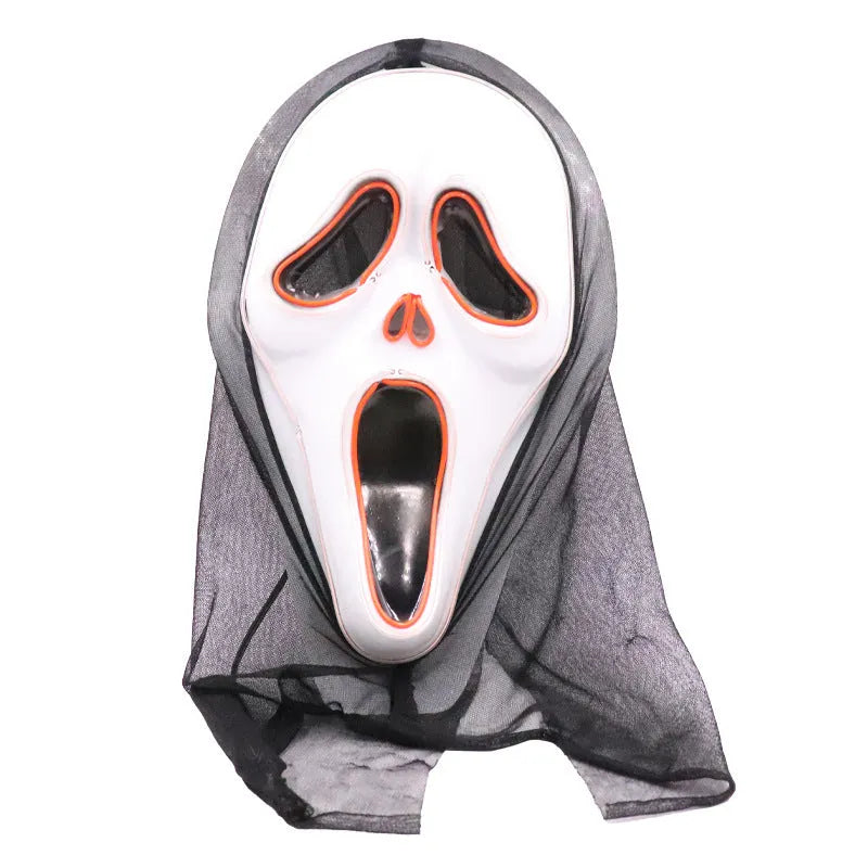Halloween scary skull LED glowing screaming mask white shell with white light and ice blue