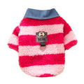 Thick warm winter sweater with leash hole for small dog or cat, striped lamb wool denim, available in black blue and pink