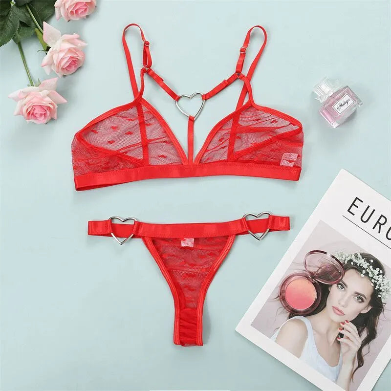 Women's mesh two-piece set in spandex with matching top and trousers in multiple colour options