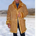 Yellow plush-lined coat for men, slim fit, long sleeves, sizes S to 5XL