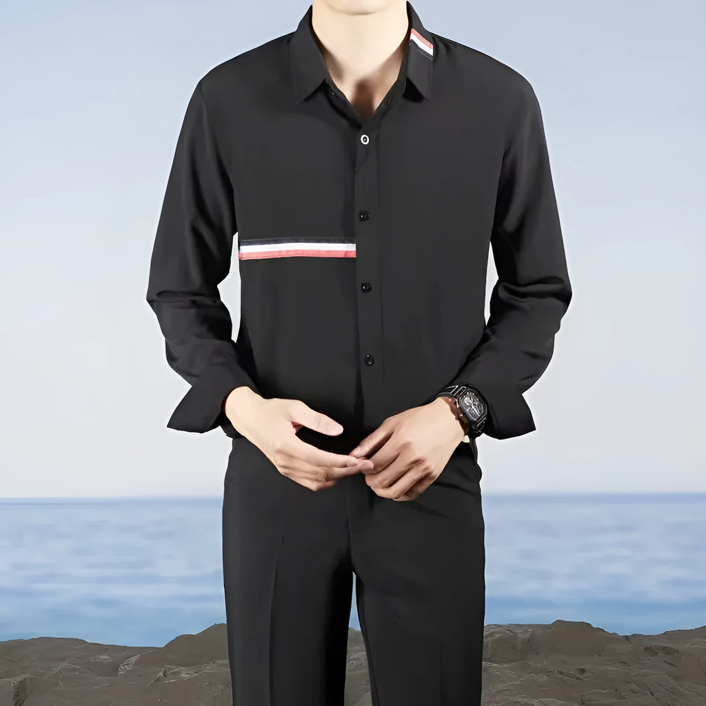 Hong Kong style loose cotton blend shirt in casual cardigan design with button front