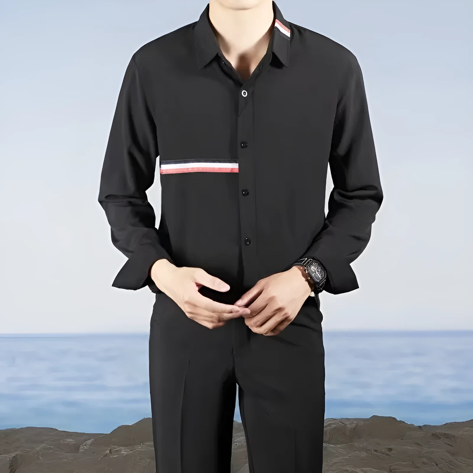 Hong Kong style loose cotton blend shirt in casual cardigan design with button front