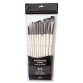 Set of 10 pearl white nylon watercolor brushes with wooden handles in PVC bag