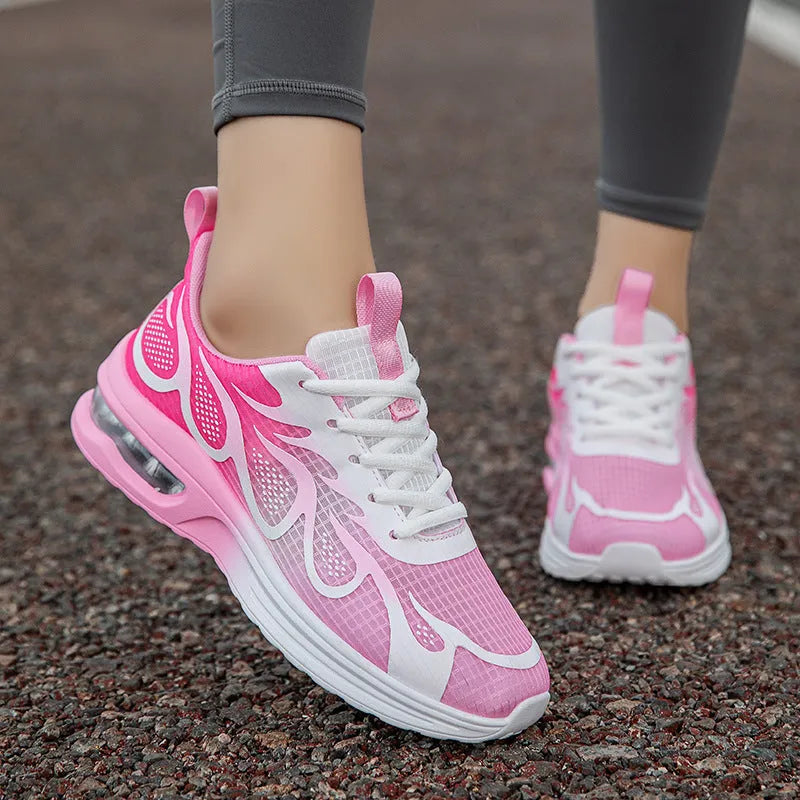 Women's mesh sneakers in pink, plum red, and moonlight colours with PU sole