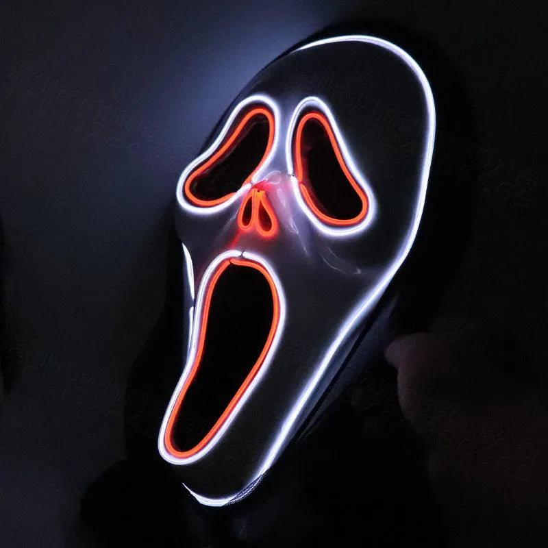 Halloween scary skull LED glowing screaming mask white shell with white light and ice blue