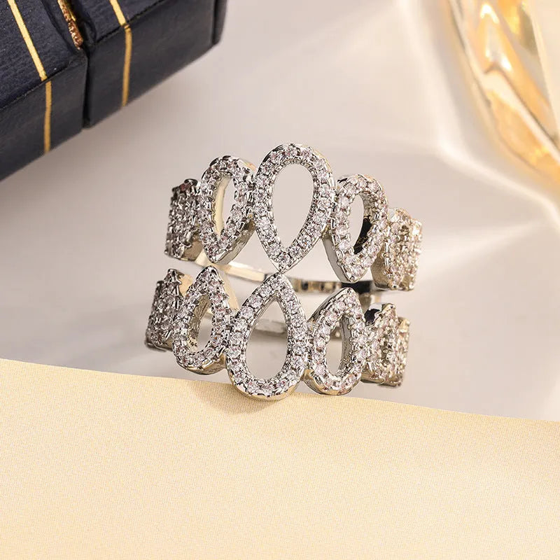 Gold plated hexagon zircon ring for women in sizes 6 to 10, copper base