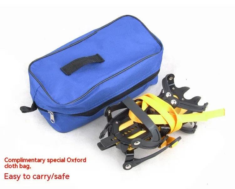 Professional non-slip shoe cover with ten steel teeth for ice and snow traction, orange colour