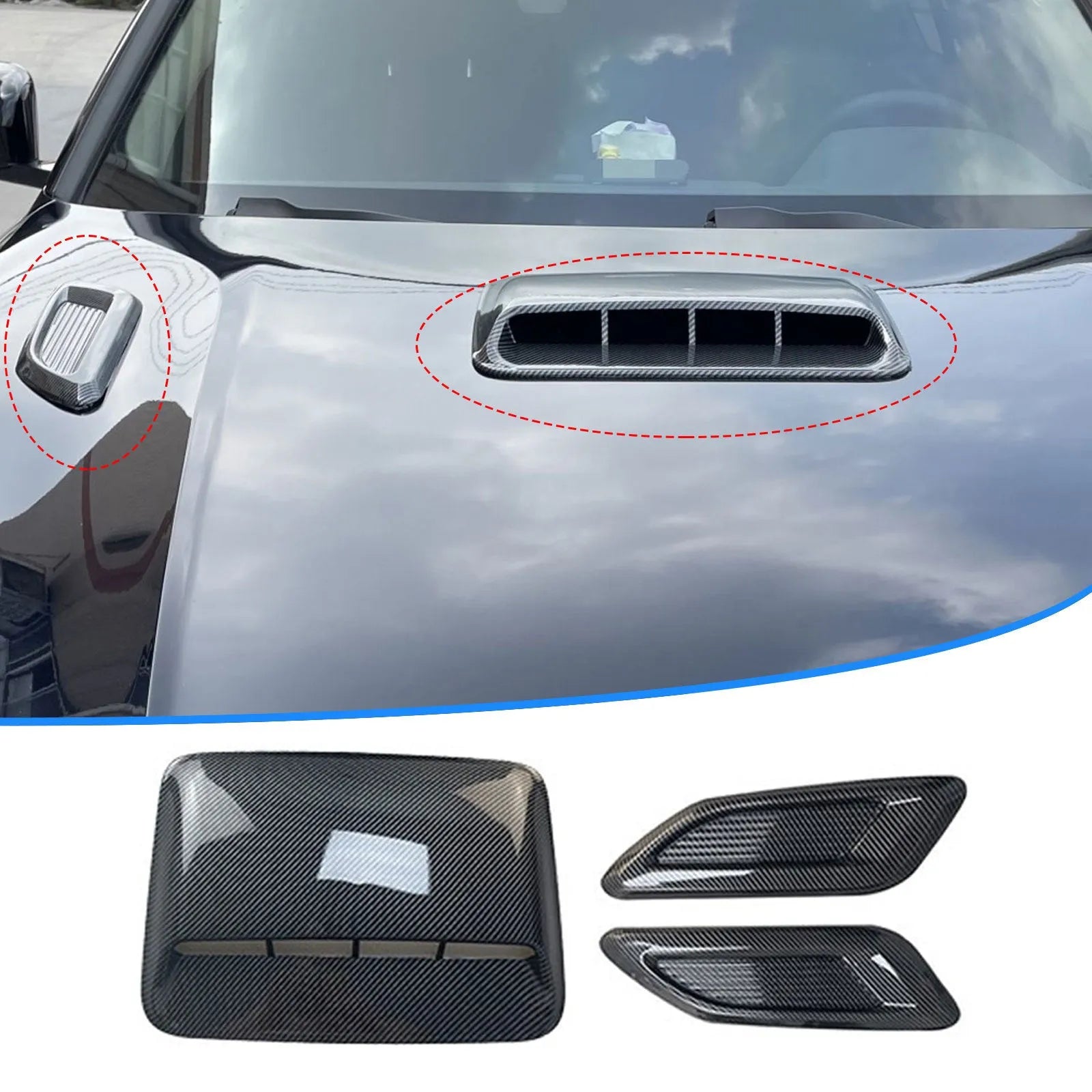 ABS car airscoop shroud set showing engine cover and side vent pieces in black finish