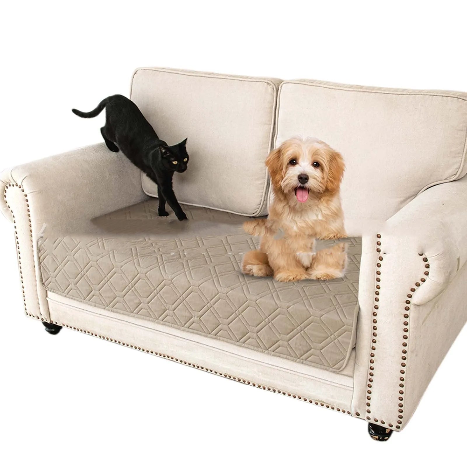 Double-sided waterproof dog sofa cushion in dark grey and light grey reversible colours