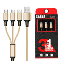 One for three charging data cable with 1.2 metre length in multiple colour options
