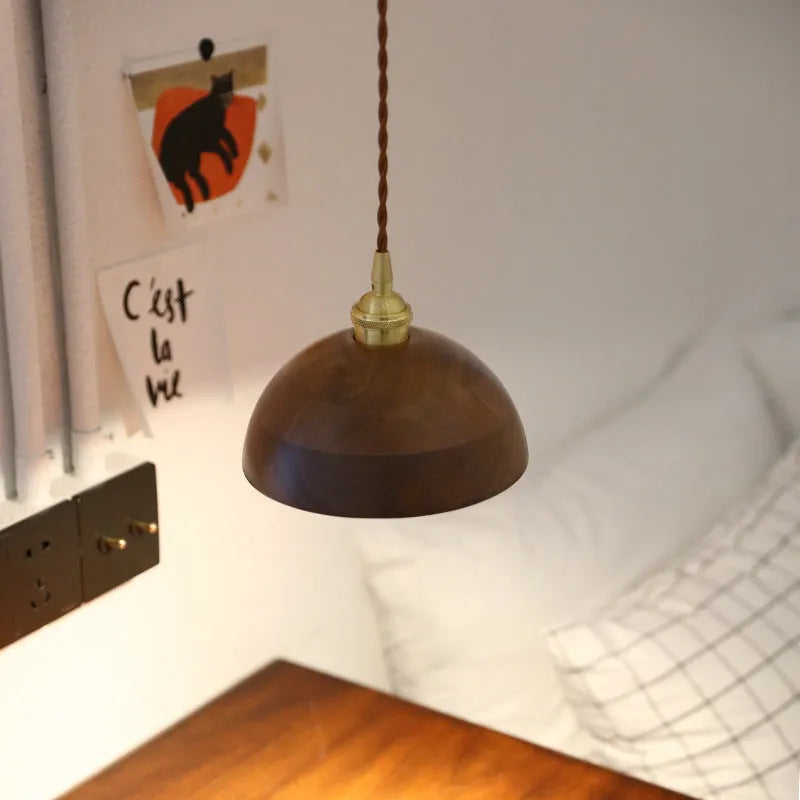 Black walnut single-head droplight chandelier with copper and wood art construction