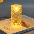 Crystal rose atmosphere lamp with plastic lampshade, 12cm tall, battery-powered, emitting warm yellow light