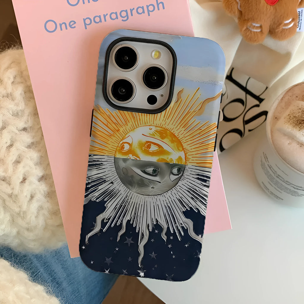 Magnetic two-in-one phone case for Apple 15 and 16 in Day and Night Sunshine colour with Feilin material