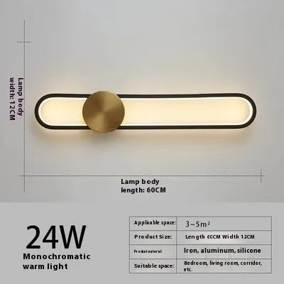 Modern minimalist wall lamp with 60cm round iron frame in black or gold finish