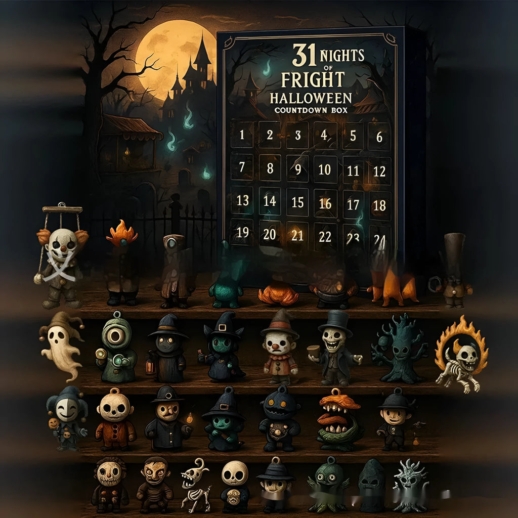 Halloween advent calendar blind box with horror doll figurines for 31, 15, or 7 night countdowns.