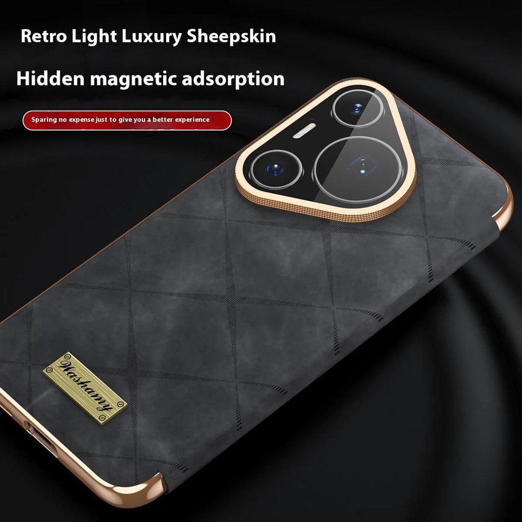 Electroplated diamond grid anti-fingerprint phone case for Huawei smartphones in imitation leather