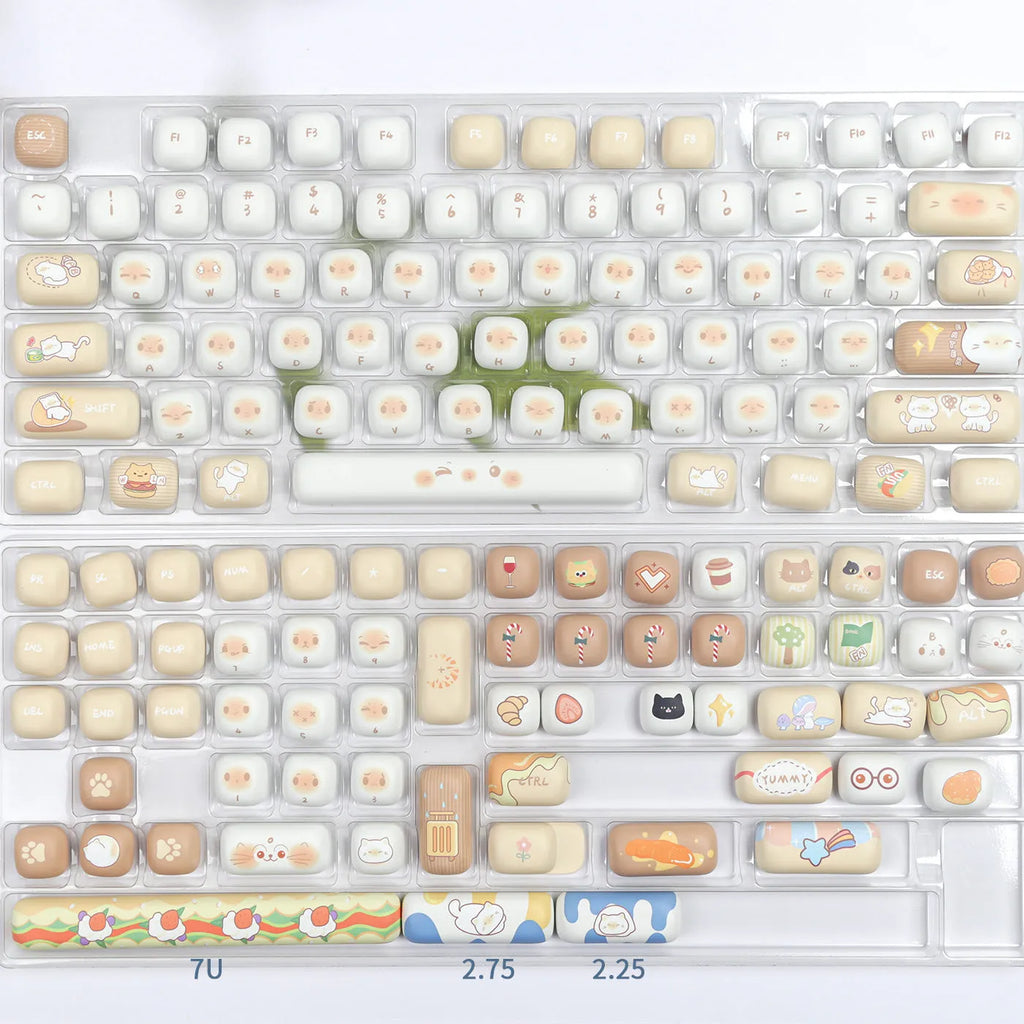 Steamed bread cat design mechanical keyboard keycap set with PBT construction and dye sublimation printing
