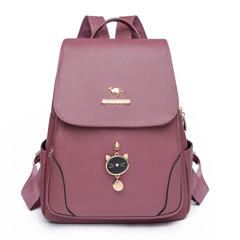Casual women's backpack in soft PU leather with three-dimensional pockets and street-trend design