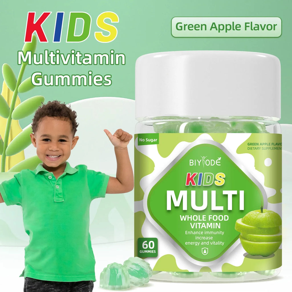 Bottle of Biyode kids multivitamin gummies with 60 gummies for children's immune support