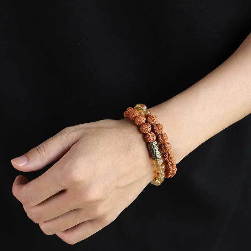 Yellow tower crystal double ring bracelet with manual processing and unisex retro design