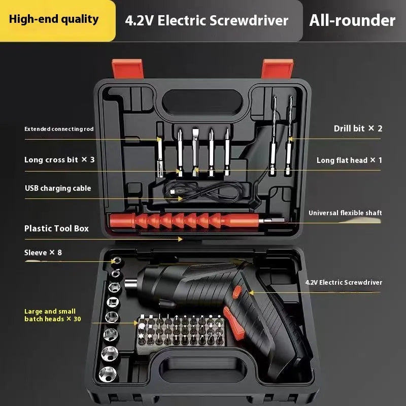 Rechargeable electric screwdriver toolbox 48 pieces with dual-purpose handle and USB charging