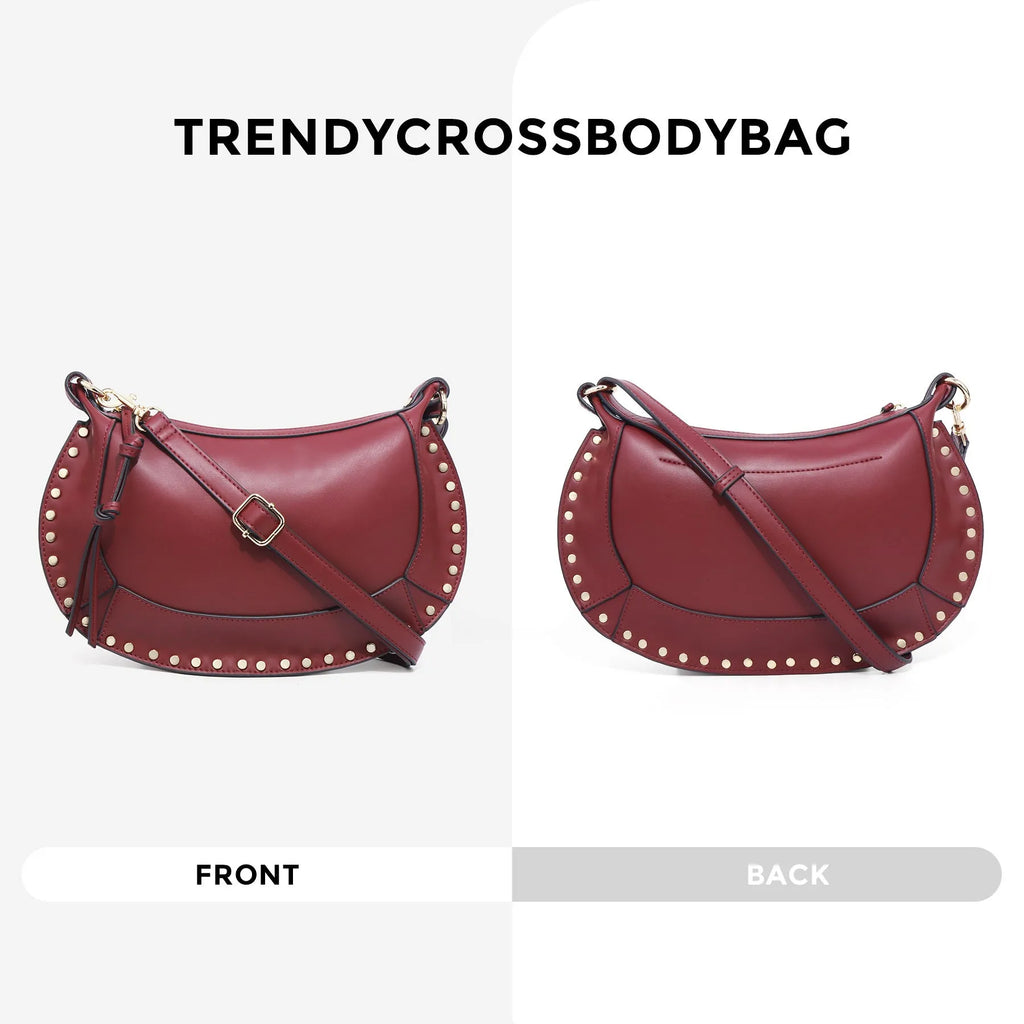 Crescent retro women's shoulder bag in soft PU solid colour with inner pocket, available in wine red black light brown
