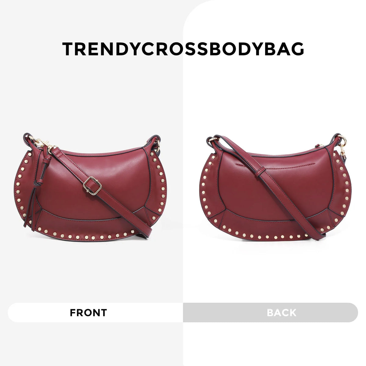 Crescent retro women's shoulder bag in soft PU solid colour with inner pocket, available in wine red black light brown