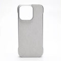 Imitation leather phone case with embossed hemp pattern, no border design, fits iPhone 14 to 16 Pro Max, available in multiple colours.