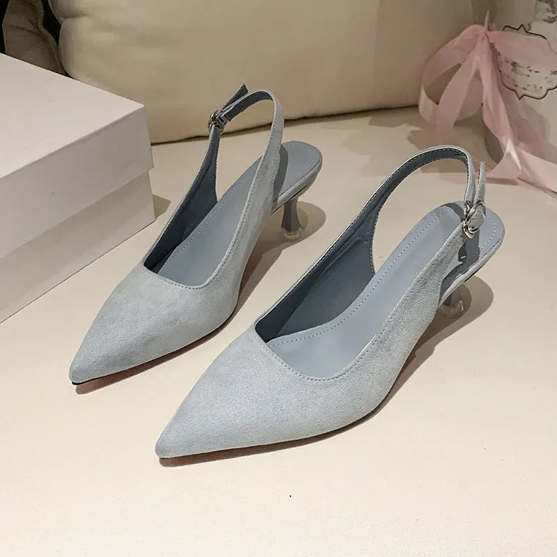 Suede pointed stiletto high heels in pink for spring summer with rubber sole